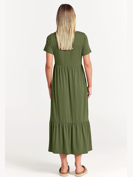 Weiches Kleid Mit Rundhalsausschnitt Für Damen | Midi