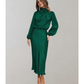 Damen Stylisches High Neck Elegantes Langarm Kleid | Midi