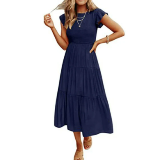 Sommerkleid Mit Kurzen Rüschenärmeln Für Damen | Midi