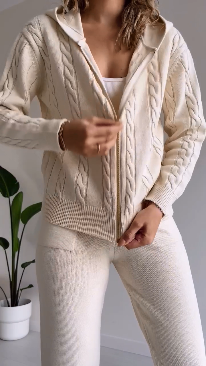 WW | teilige gestrickte Lounge-Set - trendiger Hoodie und Jogginganzug für Damen