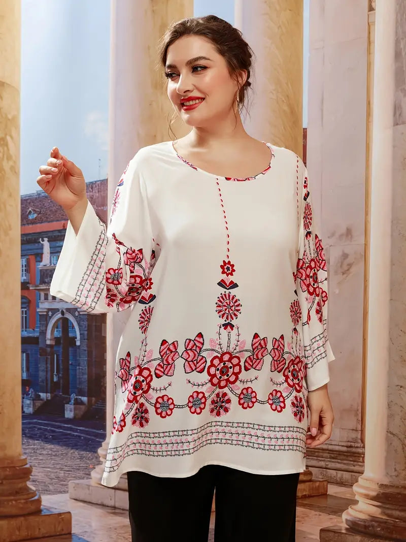 Geblümtes Tunika-Oberteil in Übergröße für den Sommer 2025