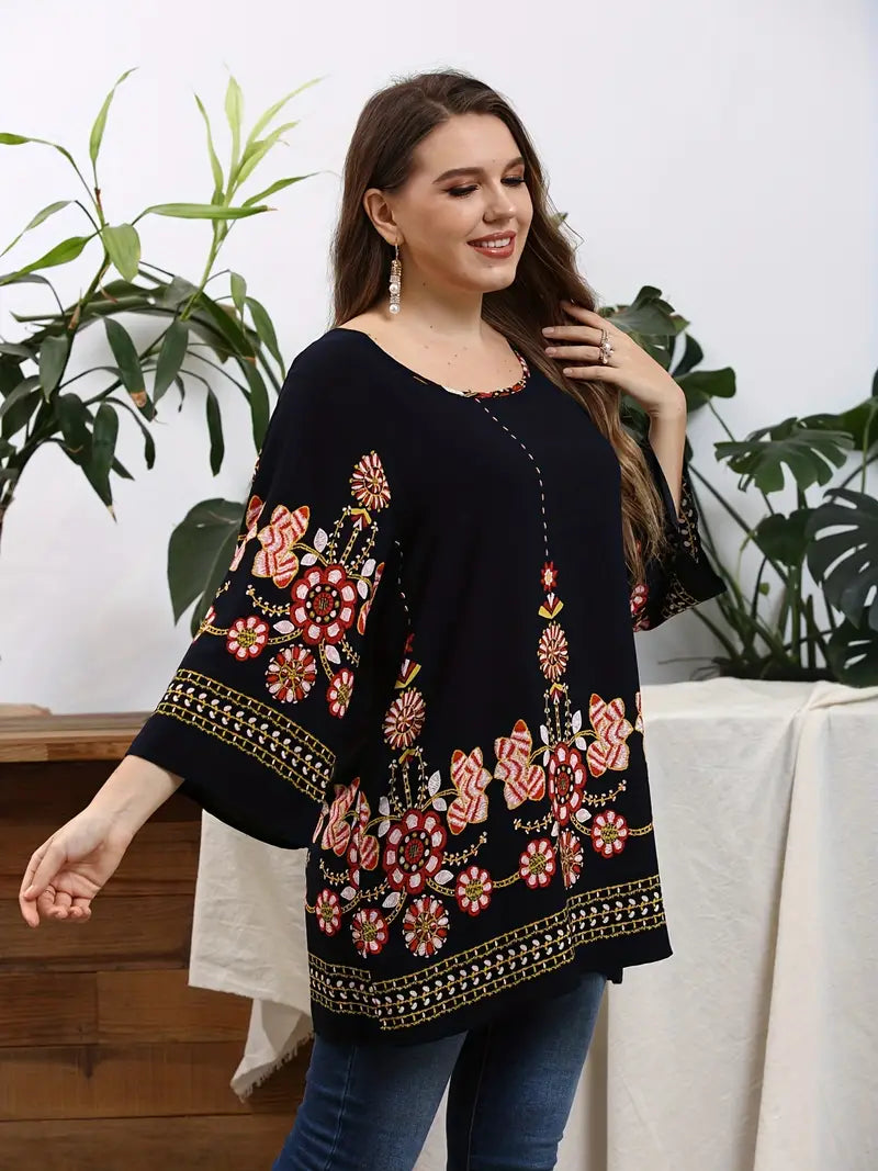 Geblümtes Tunika-Oberteil in Übergröße für den Sommer 2025