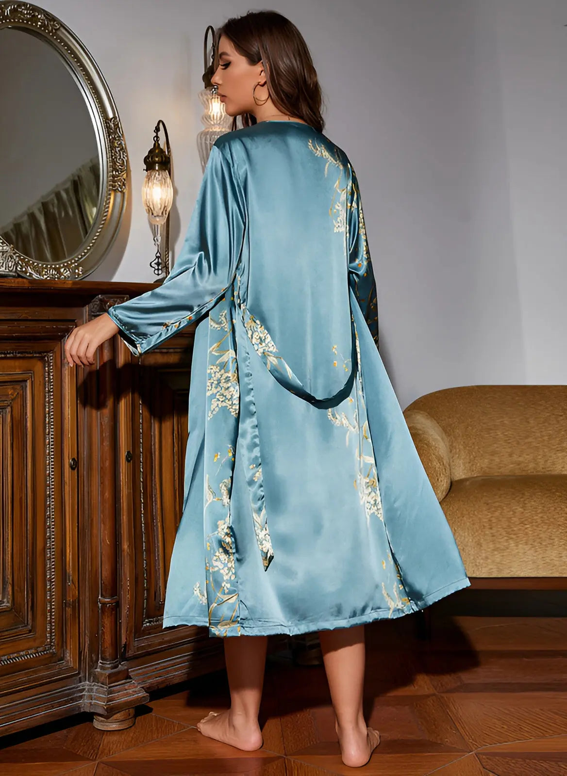 Zweiteiliges Satinkleid-Kimono Set für Damen – Livia