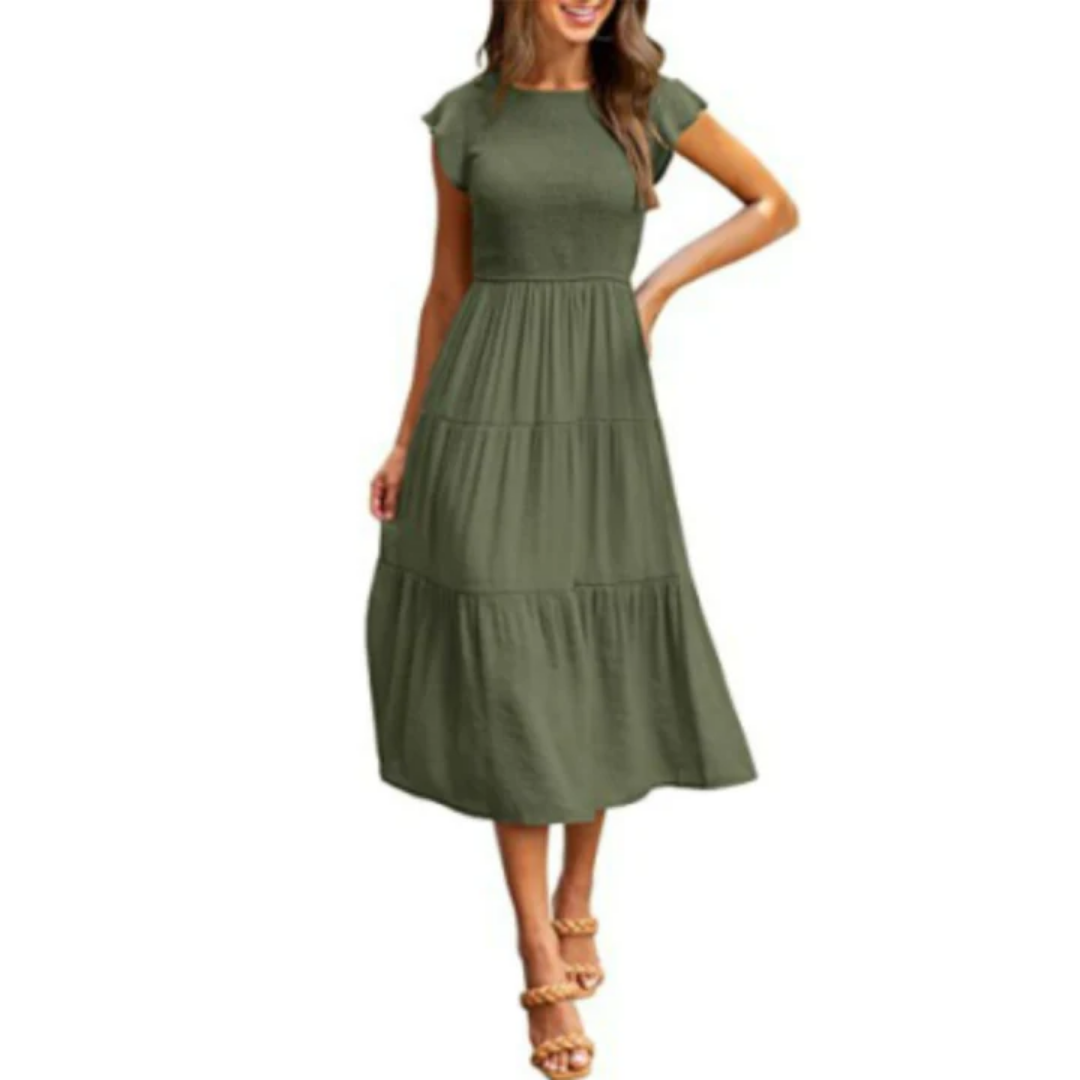 Sommerkleid Mit Kurzen Rüschenärmeln Für Damen | Midi