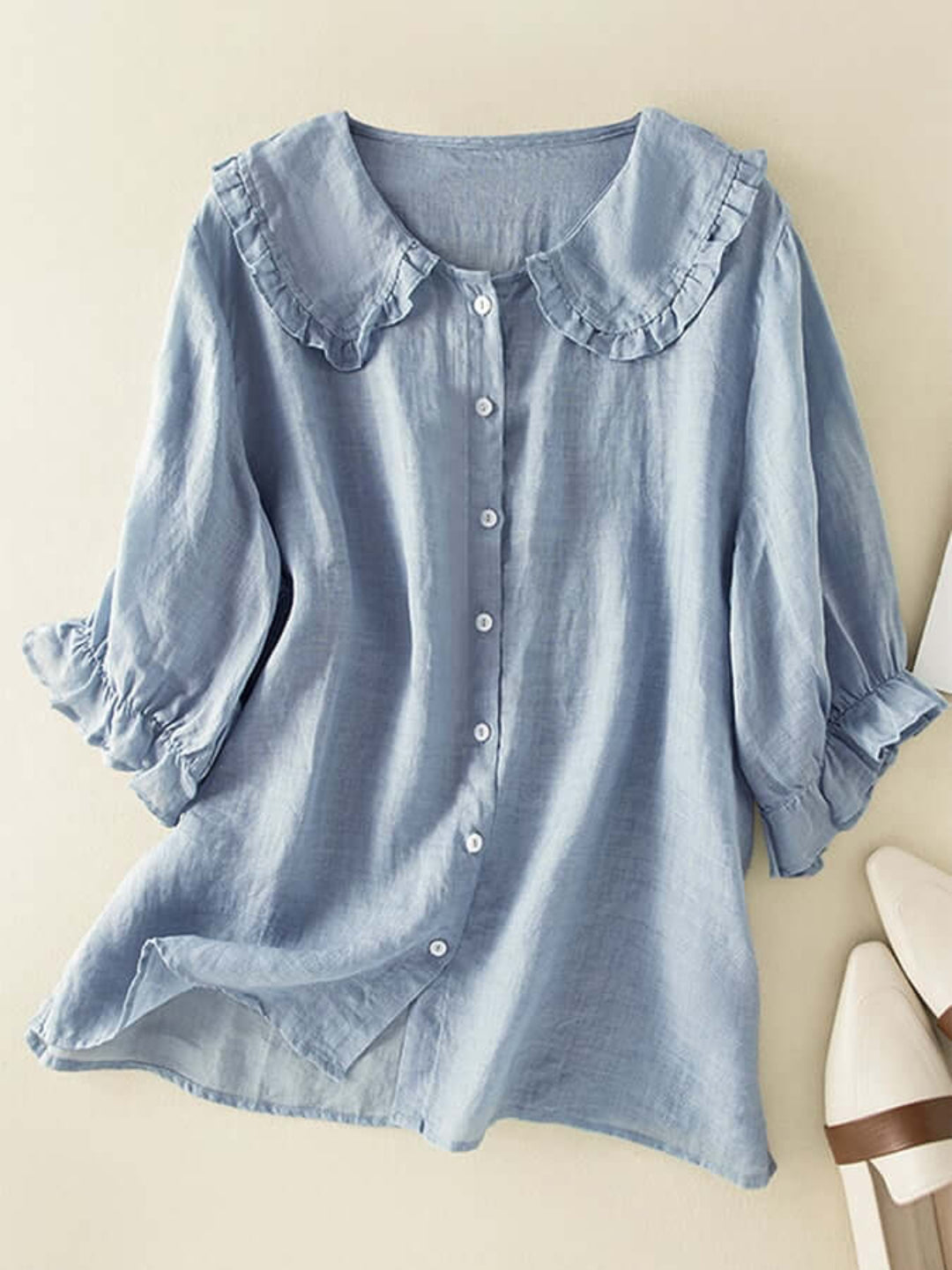 Damen Lässiges Rüschenkragen Hemd | Button-Down