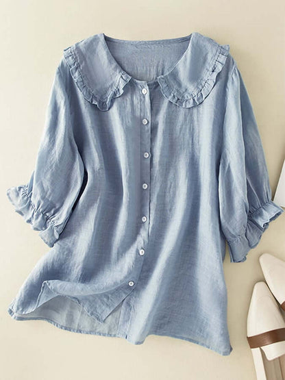 Damen Lässiges Rüschenkragen Hemd | Button-Down