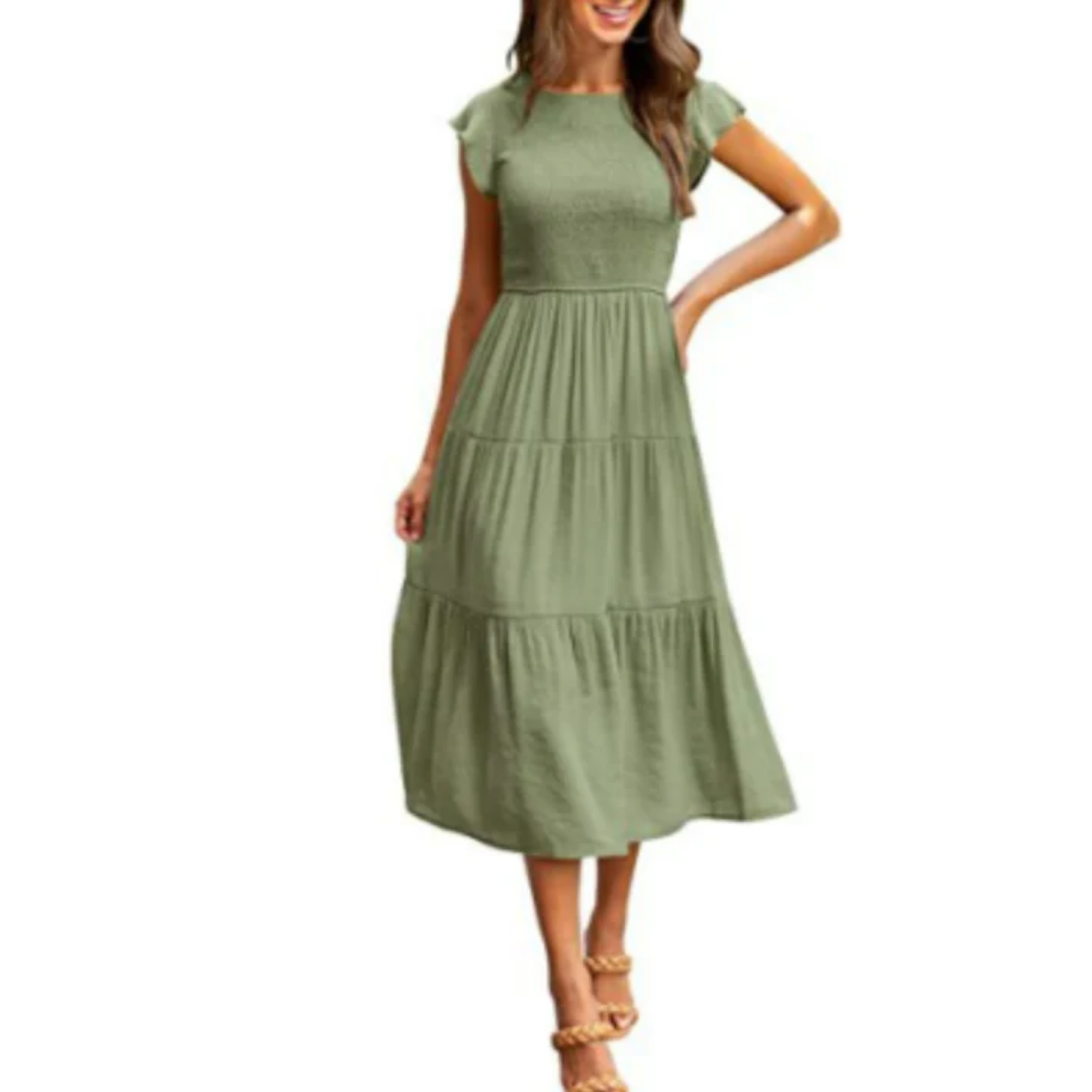 Sommerkleid Mit Kurzen Rüschenärmeln Für Damen | Midi