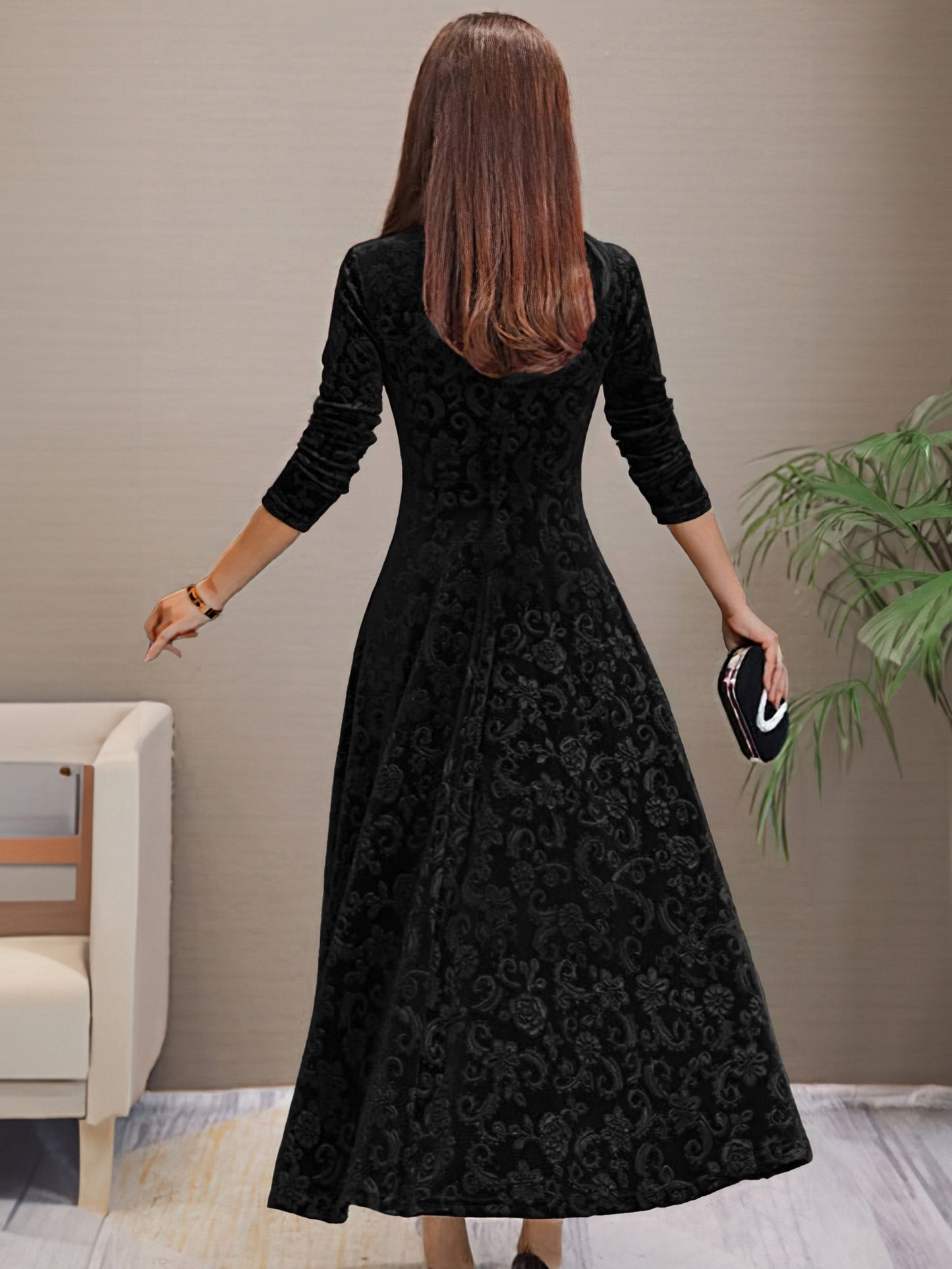 Zophia | Damen Elegantes Langarm Kleid | Maxi