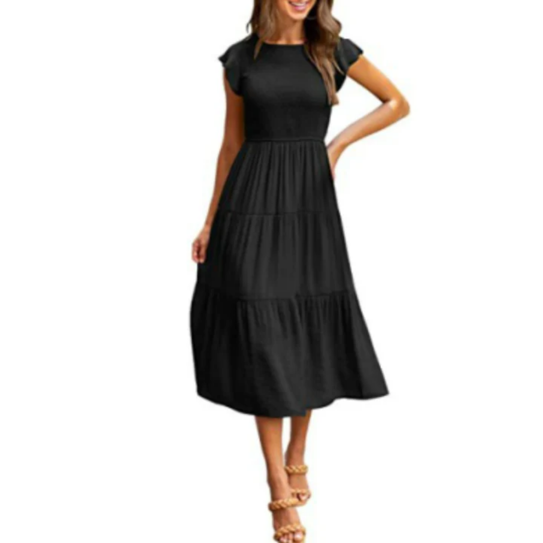 Sommerkleid Mit Kurzen Rüschenärmeln Für Damen | Midi