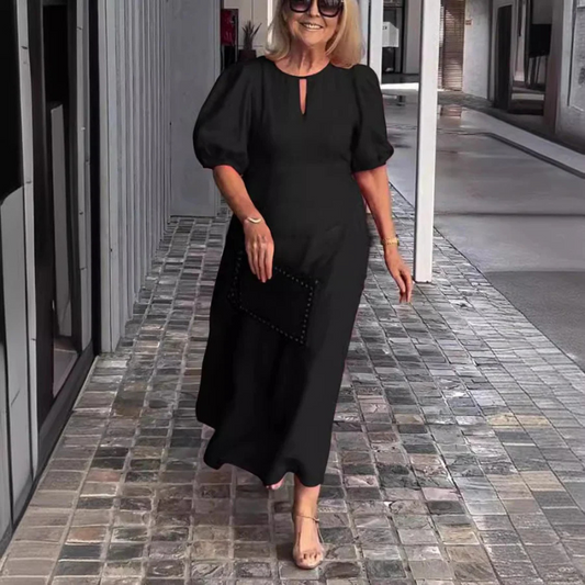 Stilvolles Kleid Mit Pufferärmeln Für Damen | Midi