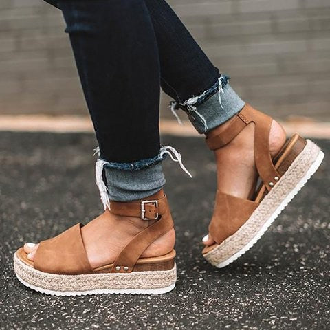 Damen Plateau-Espadrille Sandalen mit Keilabsatz & Riemchen – Livia