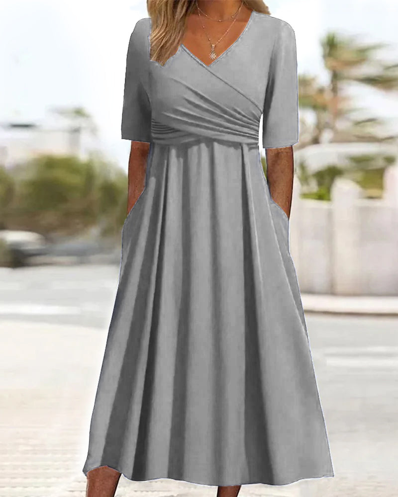 Sommerkleid Mit V Ausschnitt Und Wickeldesign Für Damen | Midi