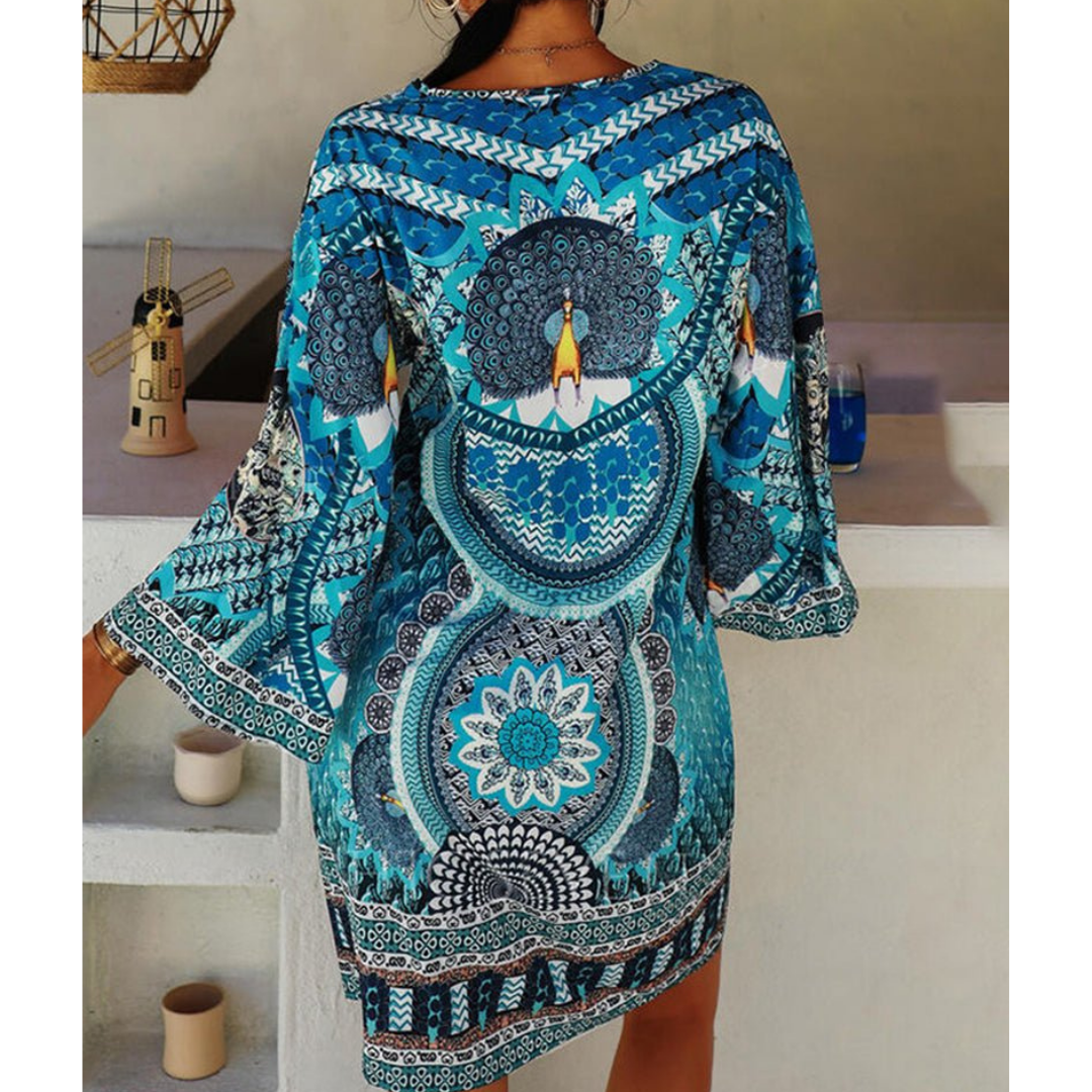 Damen Elegantes Lebhaftes Boho Print Kleid | Mini