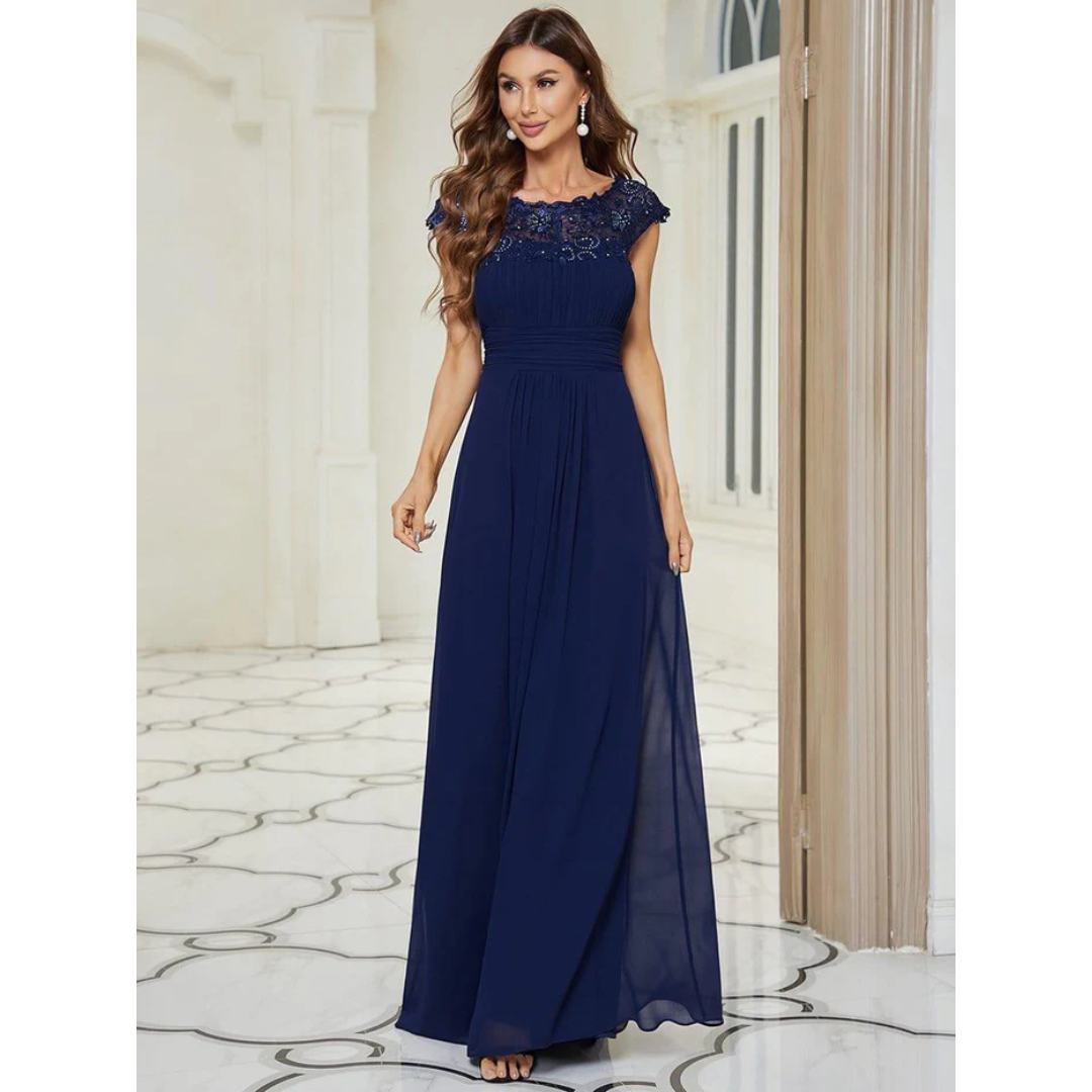 Damen Plissee-Kleid mit Rund Ausschnitt | Maxi