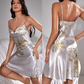 Zweiteiliges Satin-Nachthemd & Kimono-Set mit Blumenprint – Noelle