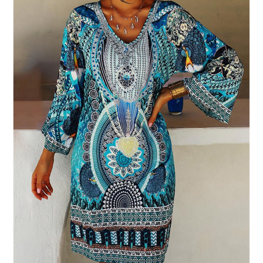 Damen Elegantes Lebhaftes Boho Print Kleid | Mini