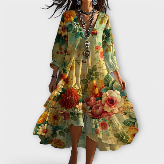 Vintage Boho Blumenmuster Damen Sommerkleid