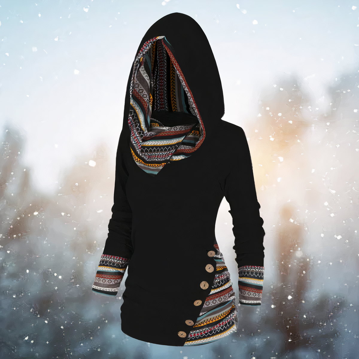 WW - Stylische Tribal-Pullover Mit Kapuze