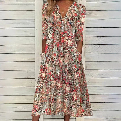 Beiges blumen-midikleid - Hannah