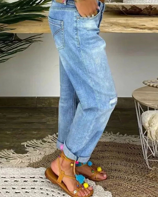 Freizeithose Mit Niedriger Taille Für Damen | Blau