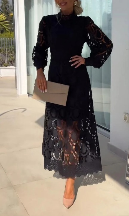 Rollkragenkleid Aus Spitze Für Damen | Midi