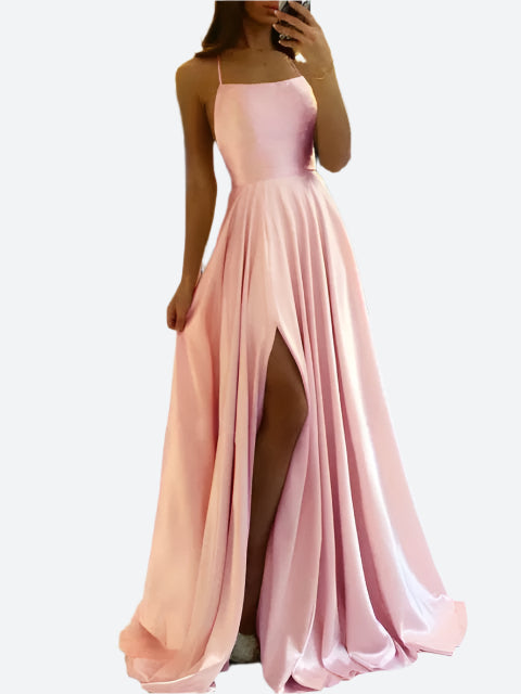 Damen Elegantes Rückenfreies Maxikleid – Fließendes Abendkleid mit Schnürdetails