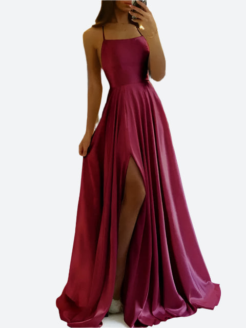 Damen Elegantes Rückenfreies Maxikleid – Fließendes Abendkleid mit Schnürdetails