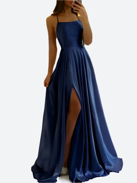 Damen Elegantes Rückenfreies Maxikleid – Fließendes Abendkleid mit Schnürdetails