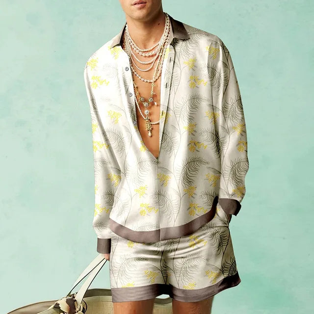 Trendiges Hawaii-Set mit Seidenoptik für Herren – Fabio