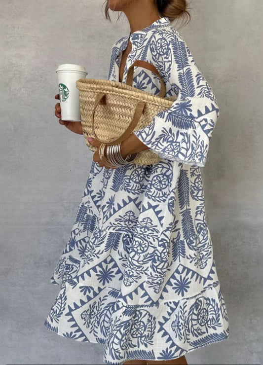 Damen Minikleid mit V-Ausschnitt und Grafikdruck für den Sommer