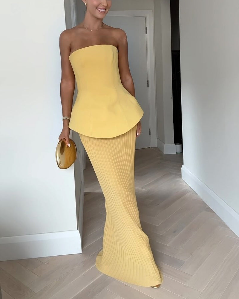 Ärmelloses Damen-Maxikleid mit geripptem Rock für den Sommer