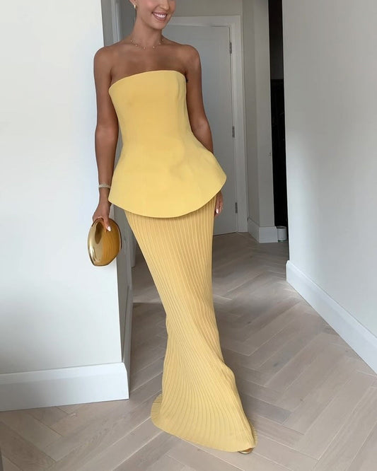 Ärmelloses Damen-Maxikleid mit geripptem Rock für den Sommer