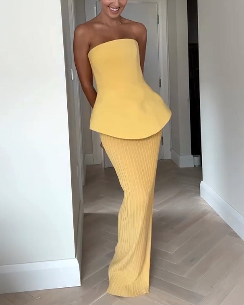 Ärmelloses Damen-Maxikleid mit geripptem Rock für den Sommer