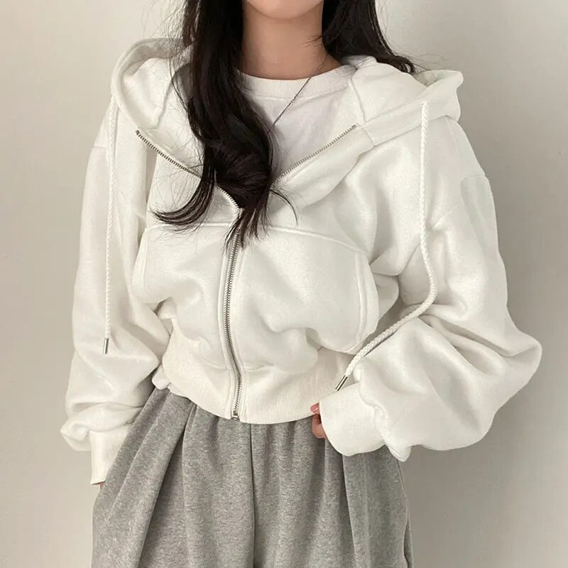 WW | Cropped Hoodie Übergroßer Kapuzenpullover mit Reißverschluss für Frauen