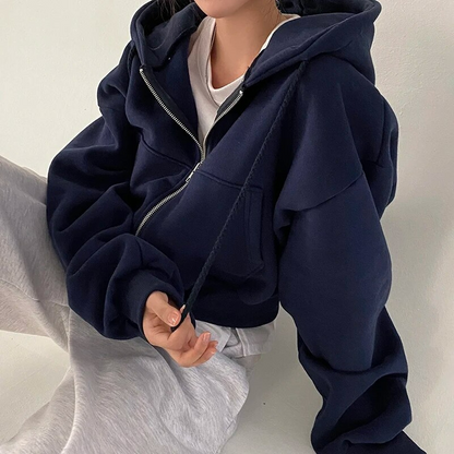 WW | Cropped Hoodie Übergroßer Kapuzenpullover mit Reißverschluss für Frauen