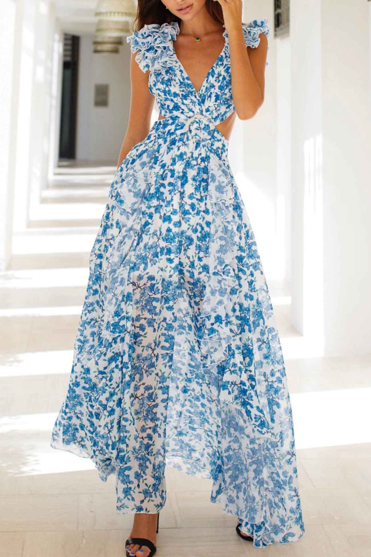 Damen Ärmelloses Maxikleid mit Blumenmuster für den Sommer