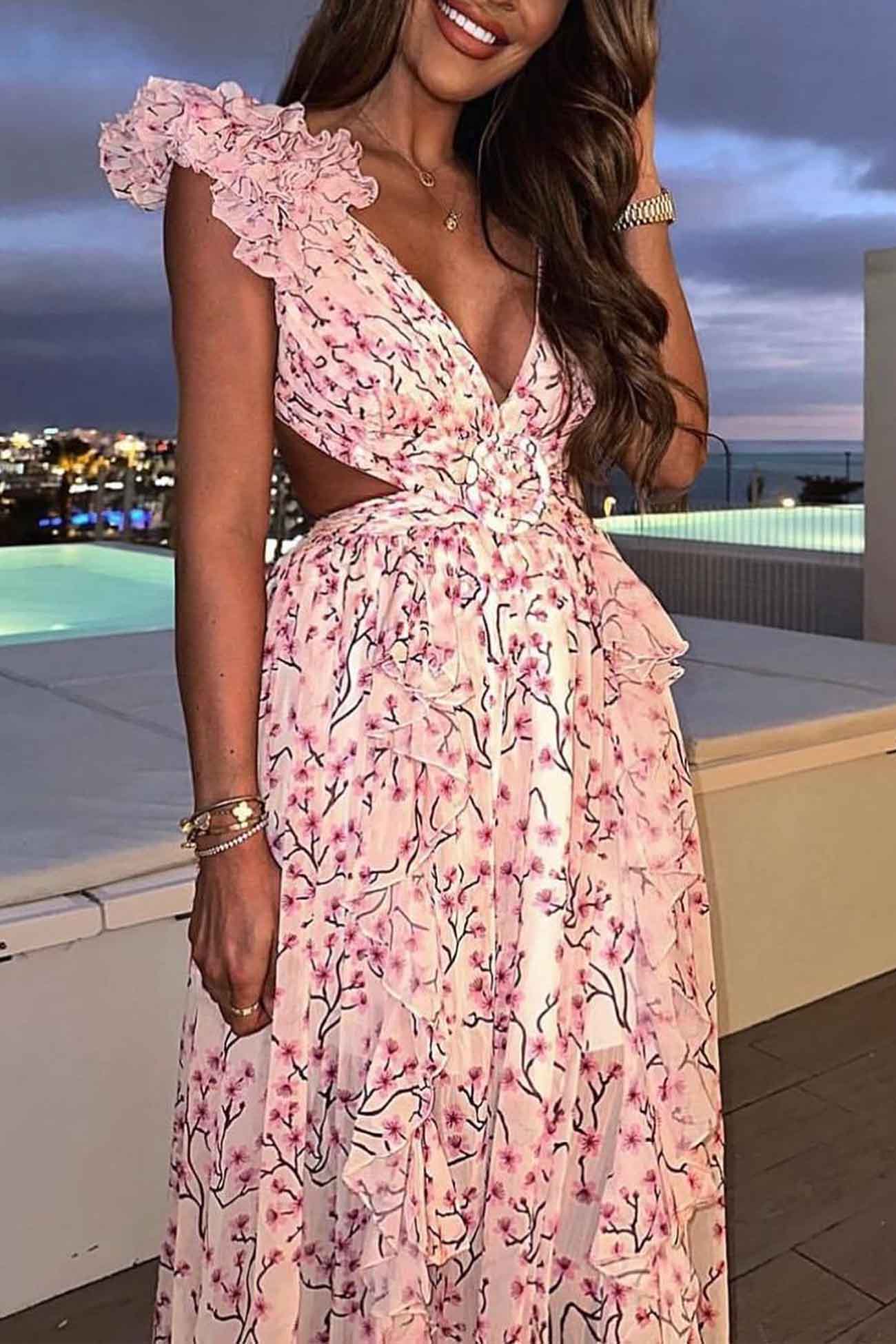 Damen Ärmelloses Maxikleid mit Blumenmuster für den Sommer