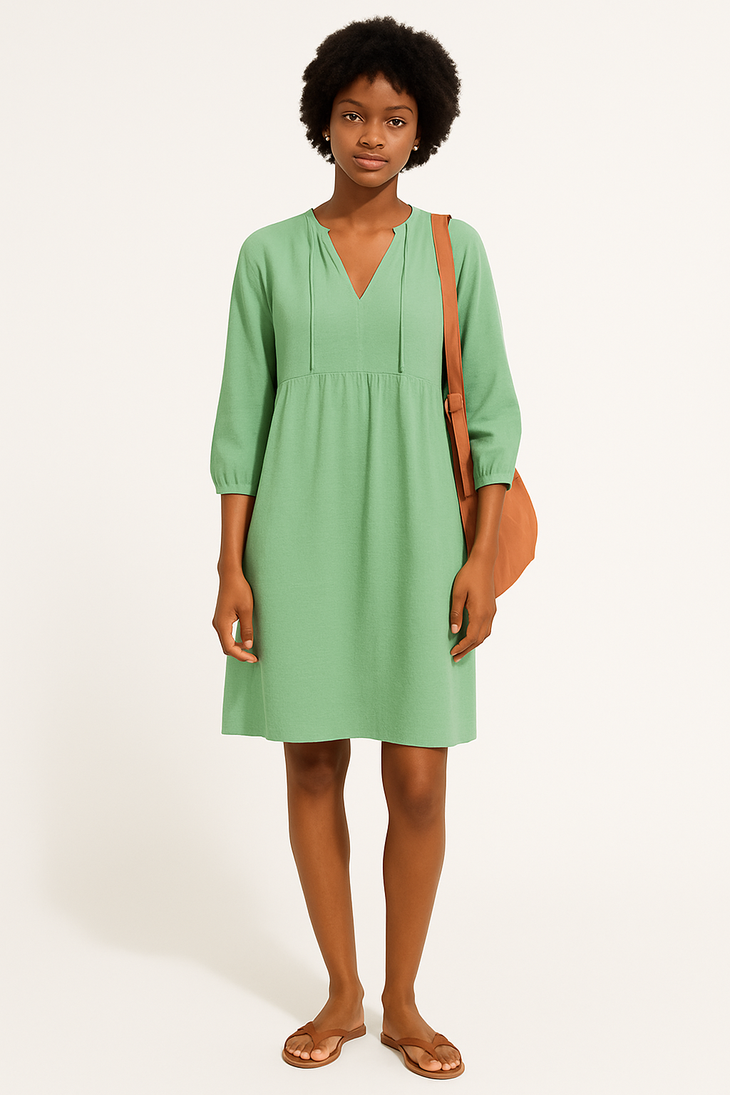 Minikleid für Damen mit V-Ausschnitt und Dreiviertelärmeln