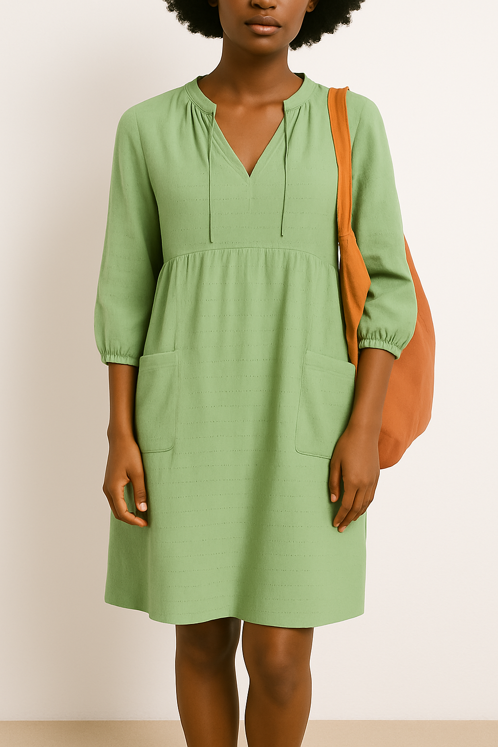 Minikleid für Damen mit V-Ausschnitt und Dreiviertelärmeln