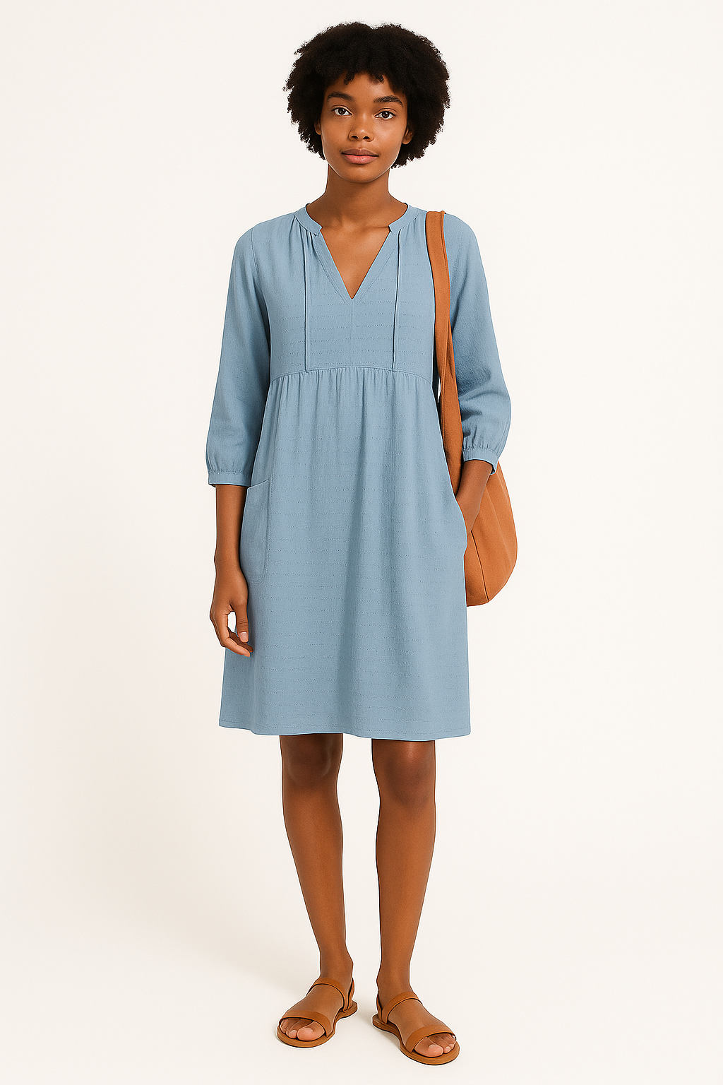 Minikleid für Damen mit V-Ausschnitt und Dreiviertelärmeln