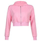 Trendige Figurbetonte Damen Cropped Zip-Up Hoodie mit Kapuze – Alina