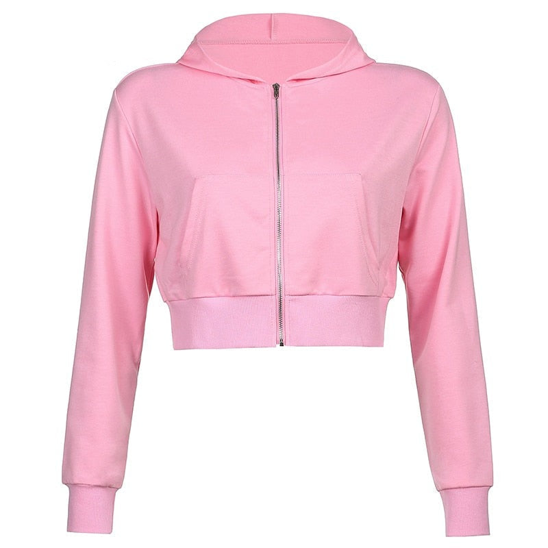 Trendige Figurbetonte Damen Cropped Zip-Up Hoodie mit Kapuze – Alina
