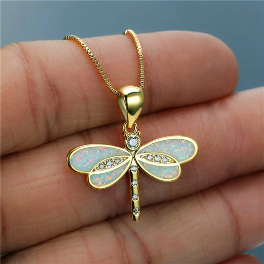 Goldene Libellen-Halskette mit Opal – Isolde