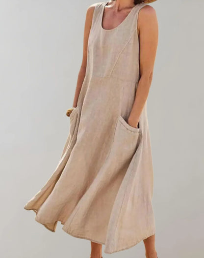 Jolie – Ärmelloses Midikleid aus Baumwollleinen