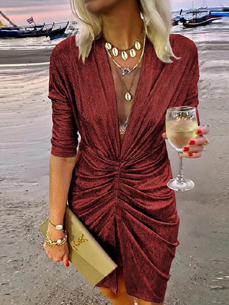 Kleid I Sommer 2025 Damenkleid mit tiefem V-Ausschnitt