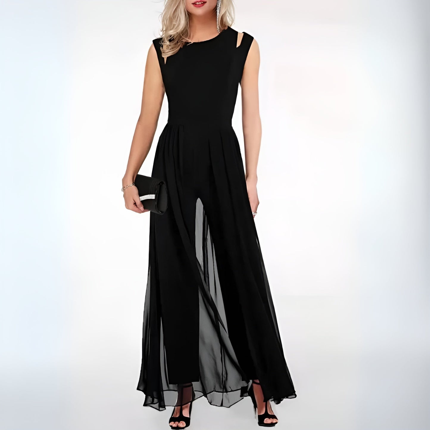 Damen Abendoverall mit Chiffonrock und Cut-Out – Eleganter Jumpsuit für festliche Anlässe & Events