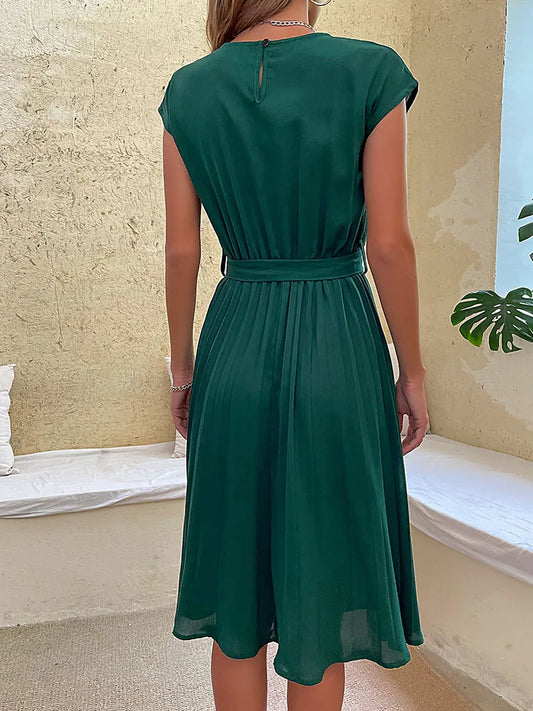 Kurzärmliges Plisseekleid Für Damen | Midi