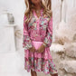 Damen Blumenkleid mit langen Ärmeln – Verspieltes Minikleid mit V-Ausschnitt und Stufenrock für Frühling und Sommer