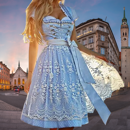 Damen Dirndl Kleid: Traditionelles Oktoberfest Kleid mit Stickerei und Schürze