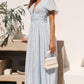 Damen V-Ausschnitt Midikleid mit Puffärmeln für den Sommer